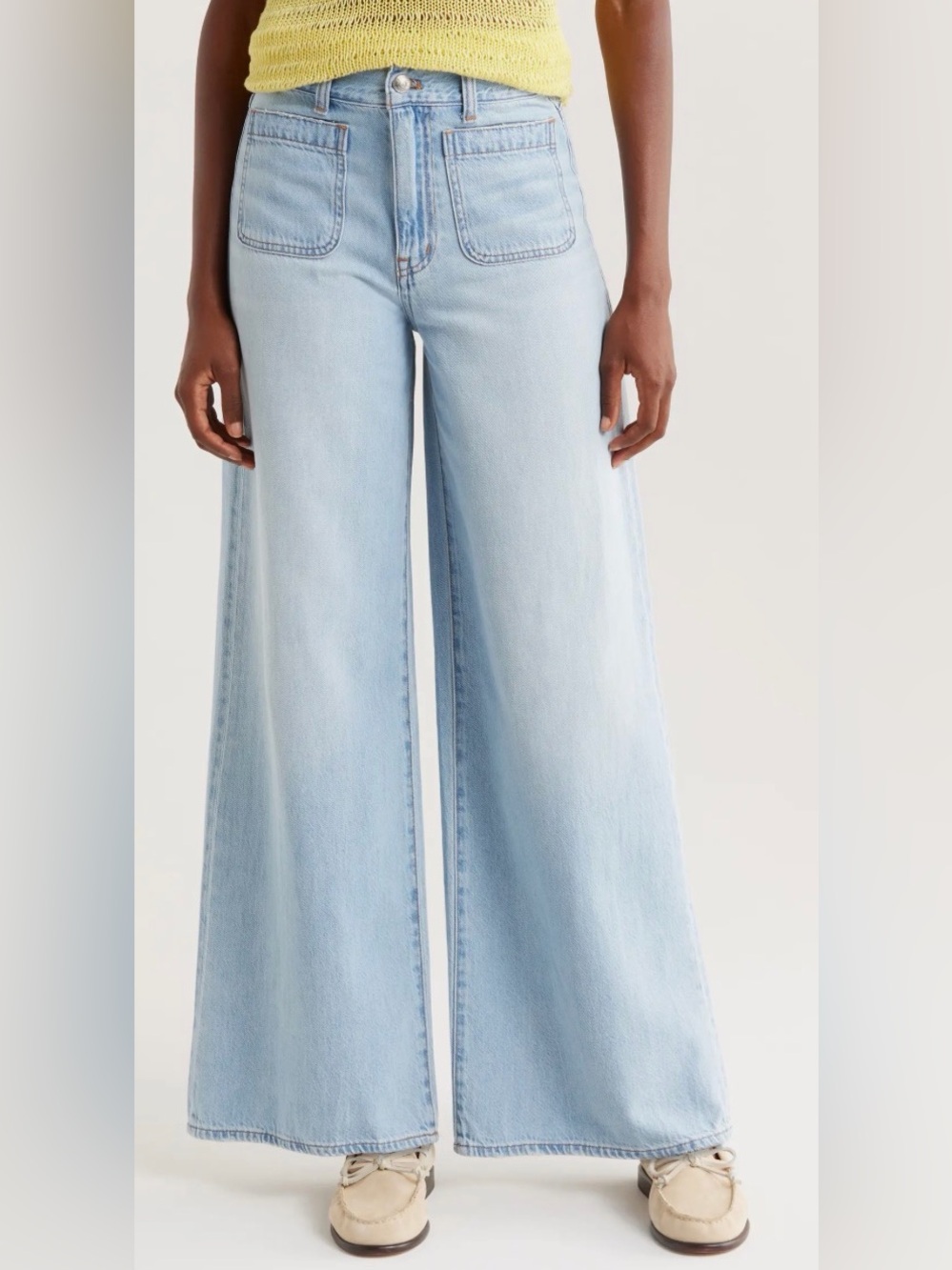 Madewell Super Wide Leg Jeans Women's 27 Light Wash Patch Pocket High Rise Soft